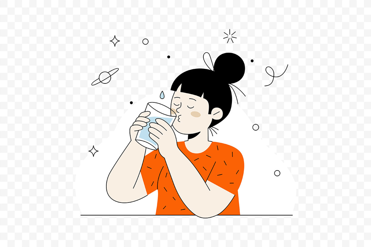 Cute Girl Enjoying Water Drink, a Person Illustration by Partikusi Design (Photo 3 of 3)