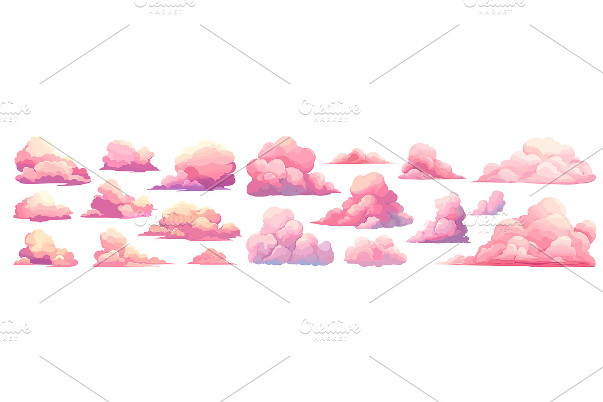 clouds set cartoon. pink cloud, an Illustration by Stock-Smart-Start