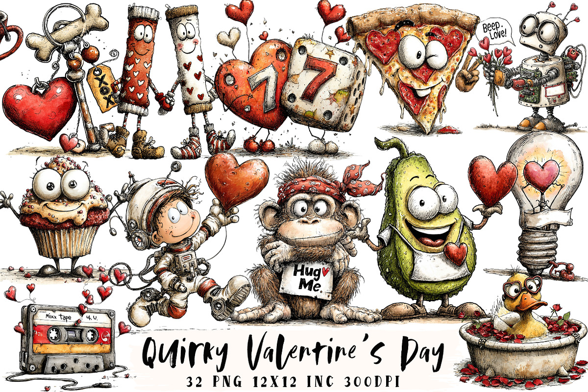 Quirky Valentine's Day Clipart, an Illustration by OK Design (Photo 1 of 6)