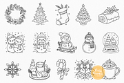 Christmas Line Art Bundle Clipart, a Seasonal Illustration by Pretty Meerkat (Thumbnail 3 of 7)