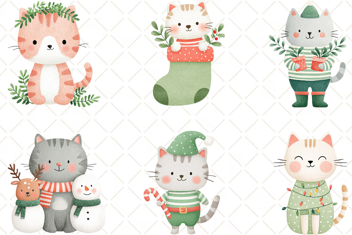 Christmas Cat Clipart, an Illustration by Black Bird Studio (Photo 2 of 6)