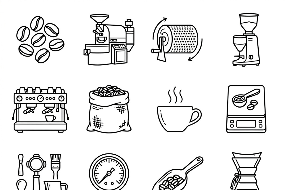 40 Coffee Roastery Icon Set, an Outline Icon by adenpinkstore (Photo 1 of 11)