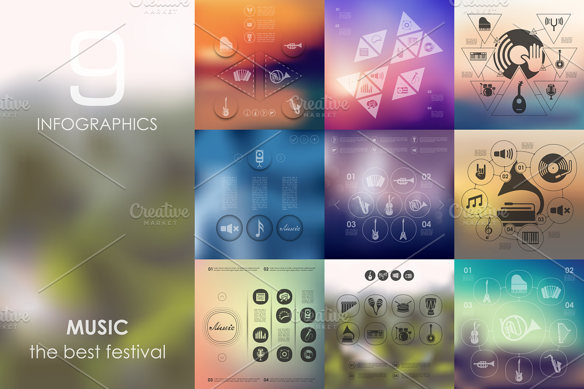9 music infographics, a Presentation Template by Palau