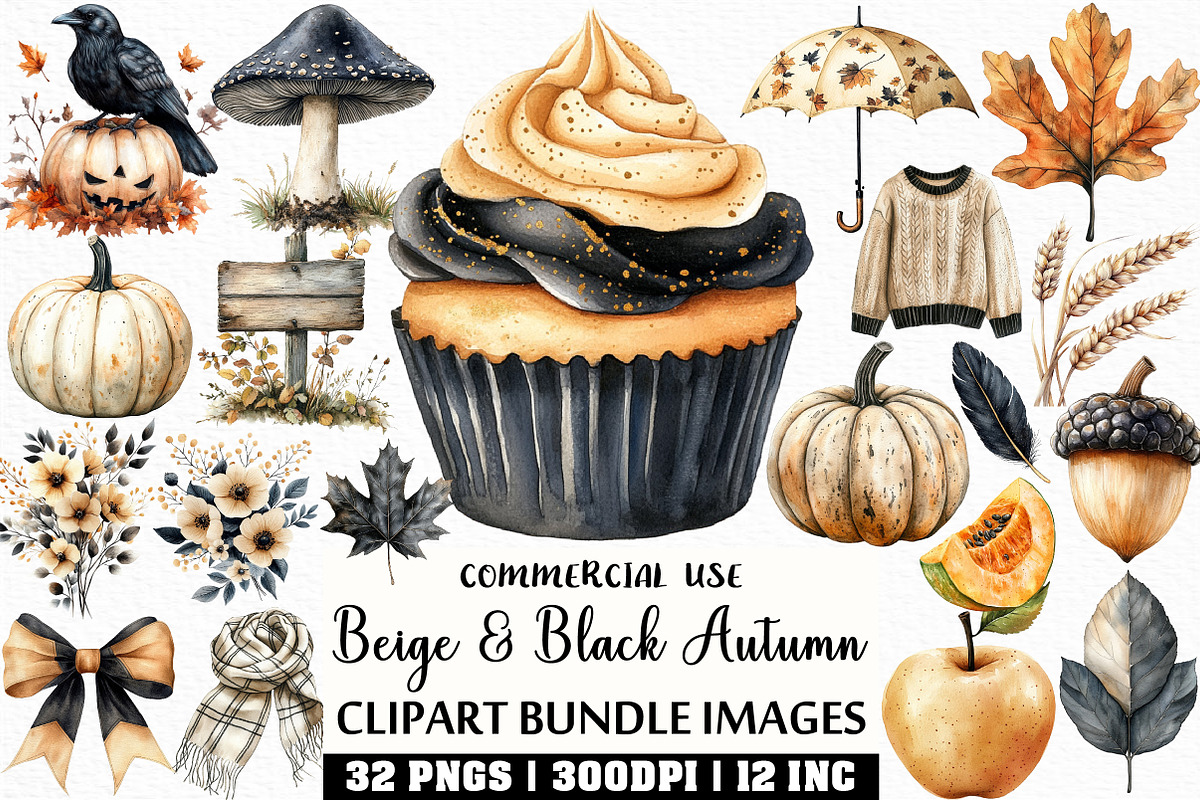 Beige & Black Autumn Watercolor PNG, an Illustration by Craft Nest (Photo 1 of 6)