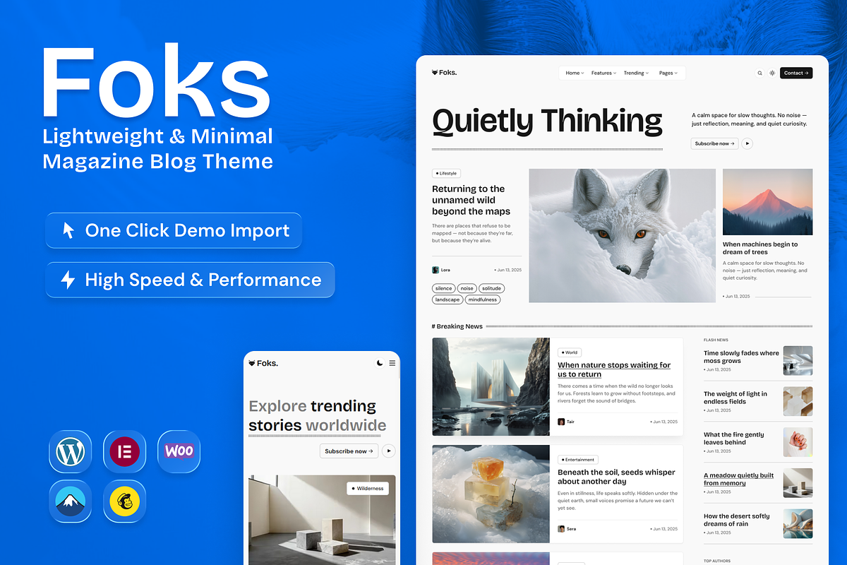Foks - Lightweight Blog WP theme, a WordPress Template by AliThemes (Photo 1 of 6)