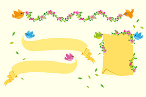 Flying birds with Banners Vector Set