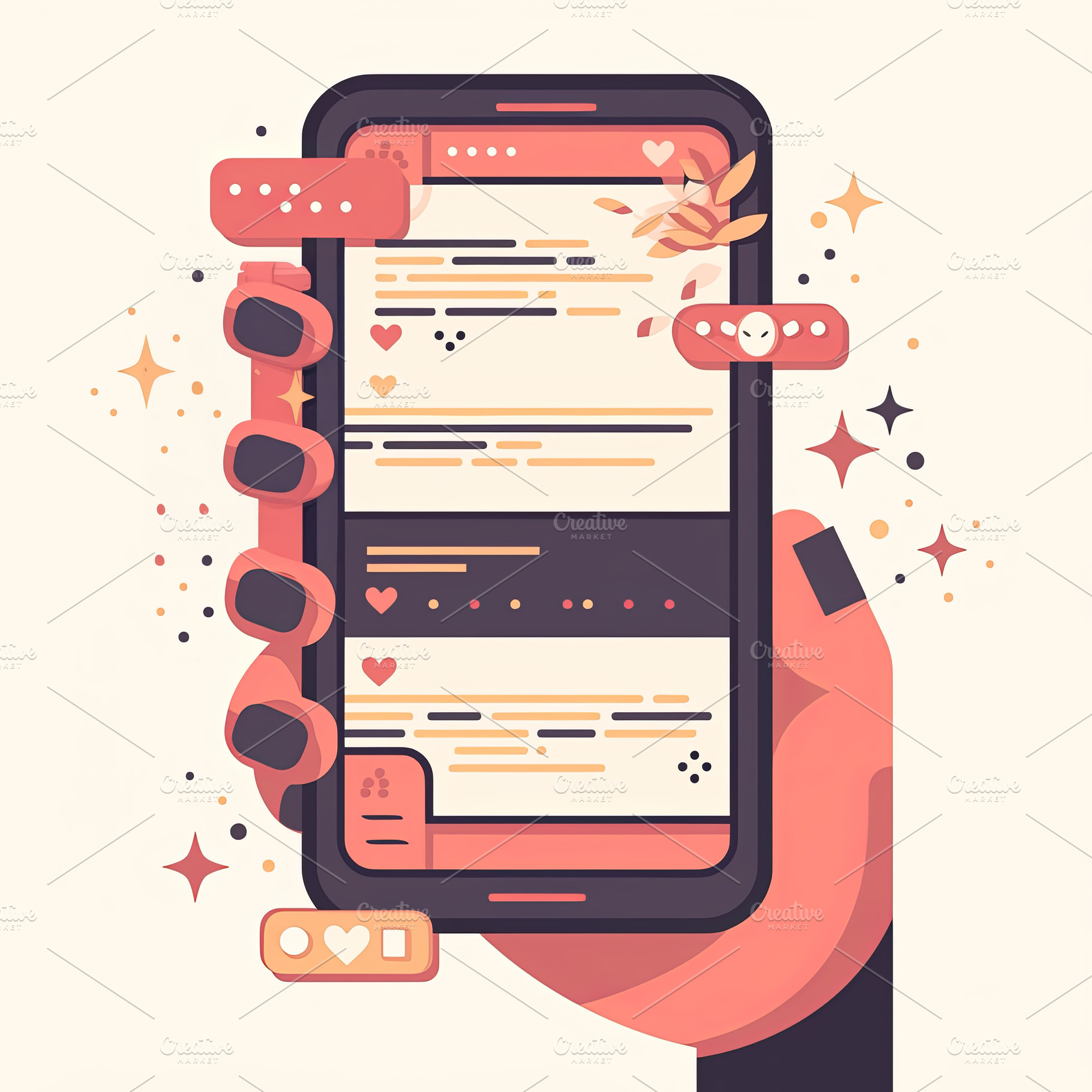 Stylized illustration of a phone displaying social media activity, a Photo by AS photostudio