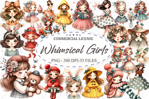 Whimsical Girls Clipart Set, an Illustration by designcity5