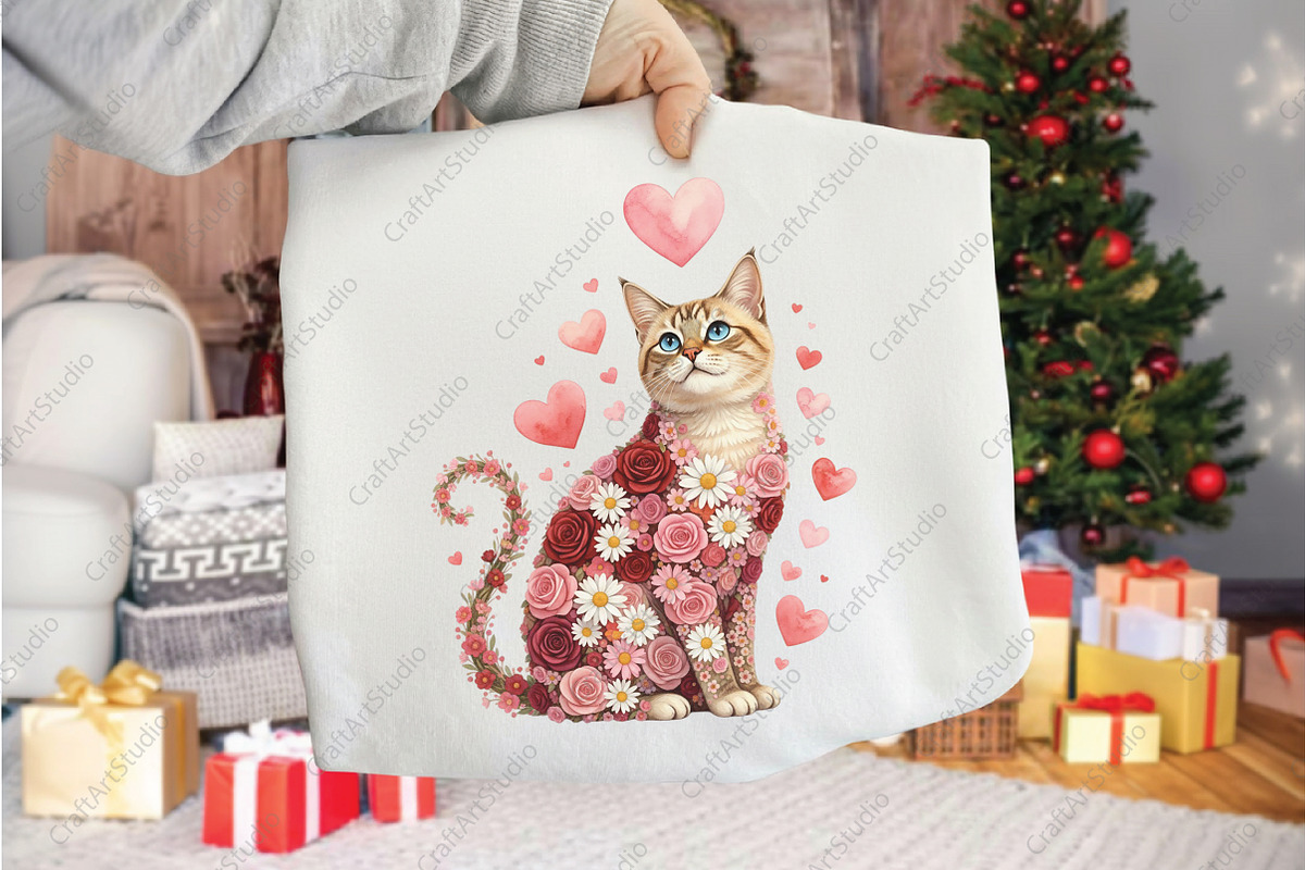 Floral Valentine Cat PNG Valentines, an Illustration by CraftArtStudio (Photo 4 of 4)