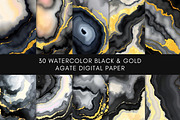 30 Watercolor Black Gold Agate, a Background Graphic by UniqueMe (Thumbnail 2 of 11)