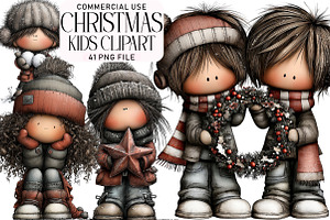 Watercolor Christmas Kids Clipart, an Illustration by Daily.Designs