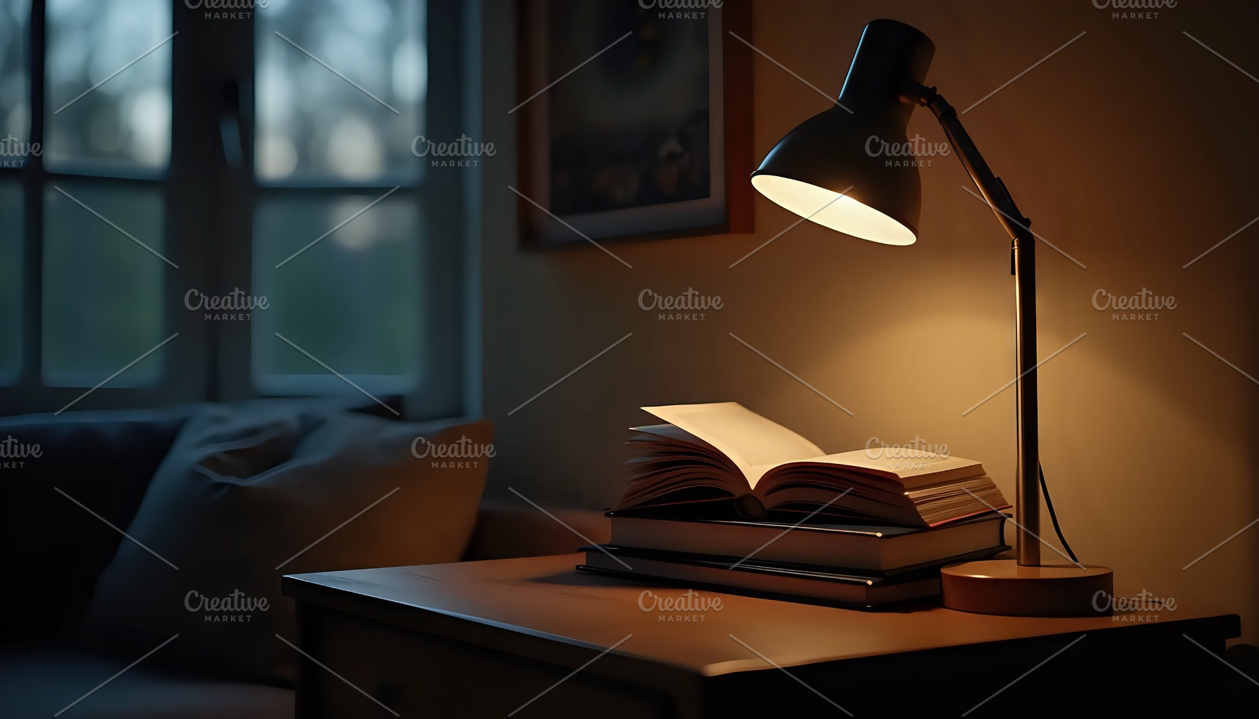 Reading Corner With Lamp And Textboo, a Photo by LOGOCREATIVE