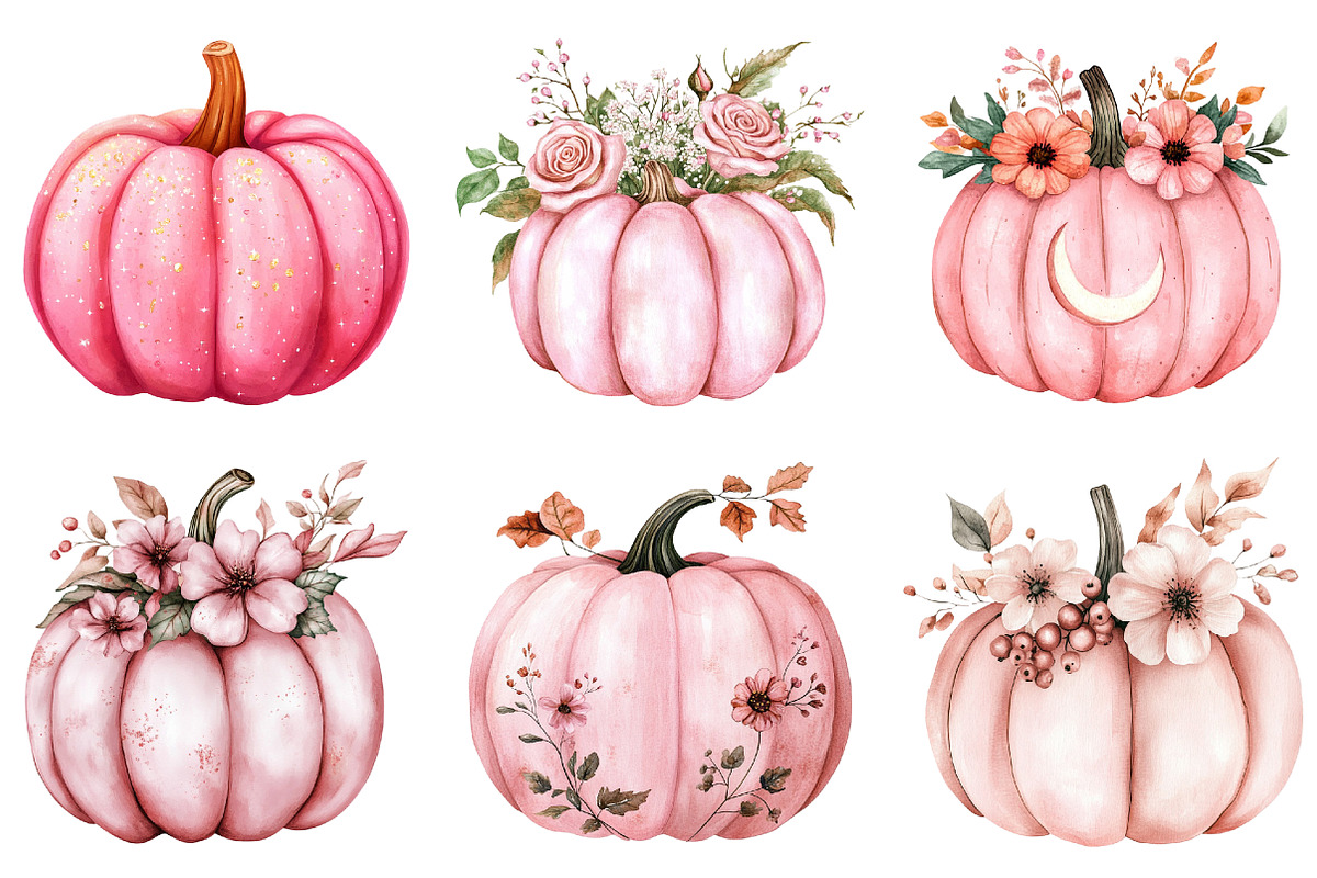 Pink Pumpkin Halloween Clipart PNG, an Illustration by Watercolor design (Photo 5 of 5)