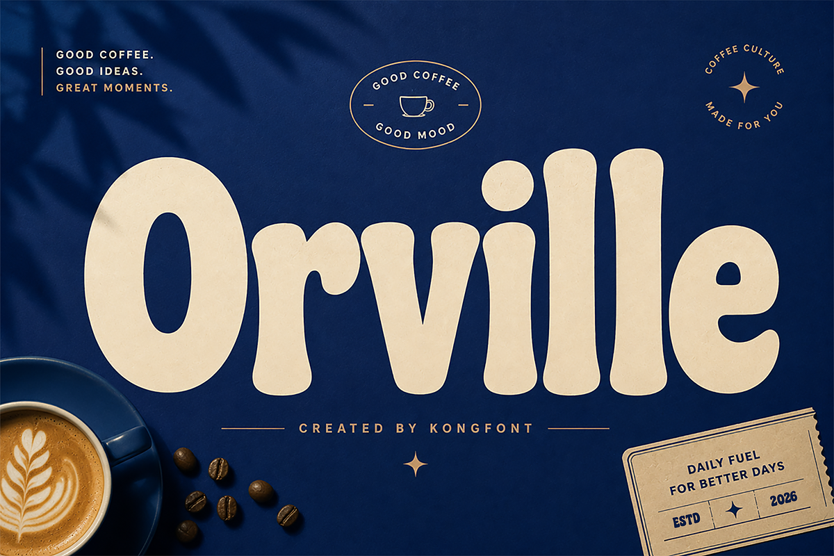 Orville - Modern Display Font, a Sans Serif Font by overlaytemplates (Photo 1 of 5)
