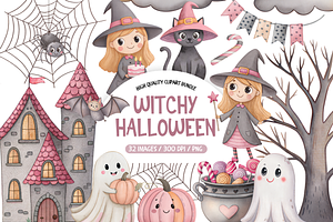 Witchy Halloween Clipart, an Illustration by TatiMockup