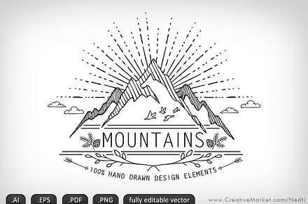 Mountains Handdrawn Doodle Vector