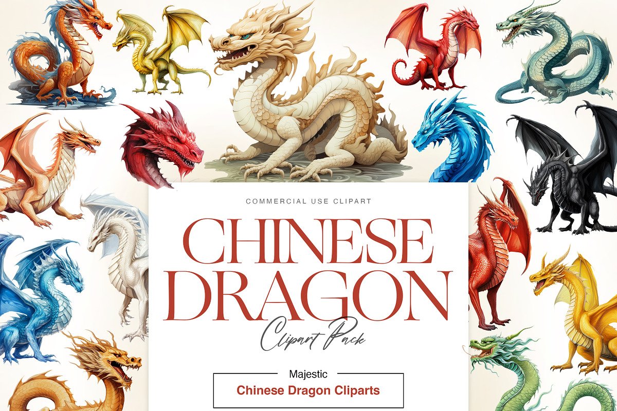 Chinese Dragon Clipart, Dragon PNG, an Animal Illustration by BrushstrokeArtGB (Photo 1 of 9)