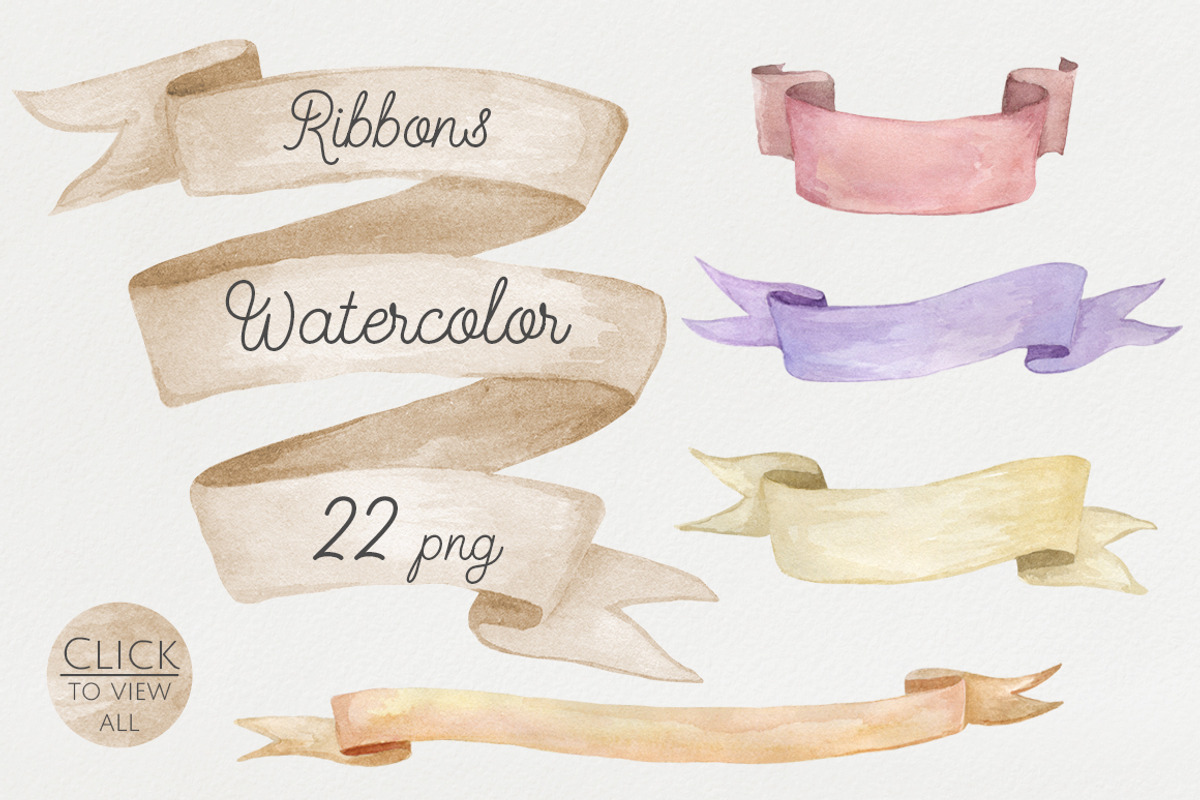 Watercolor ribbons set, a Decorative Illustration by NataliVA (Photo 1 of 5)