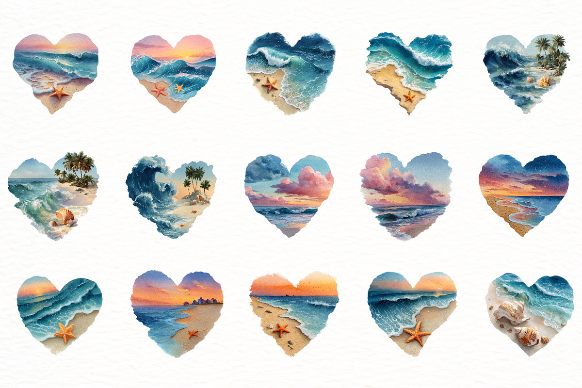 watercolor retro beach heart Clipart, an Illustration by Designworld (Photo 3 of 7)