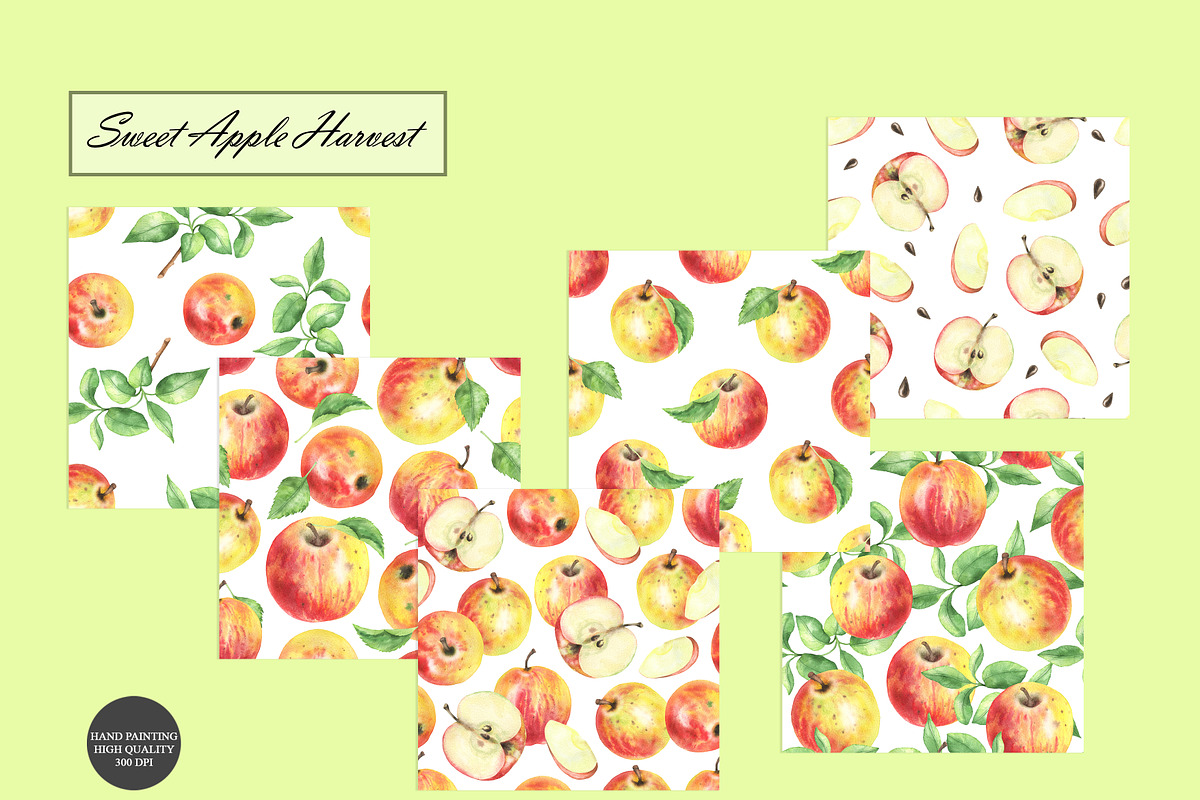 Watercolor Apple Seamless Patterns, a Food Illustration by OlDm_Shop (Photo 8 of 10)