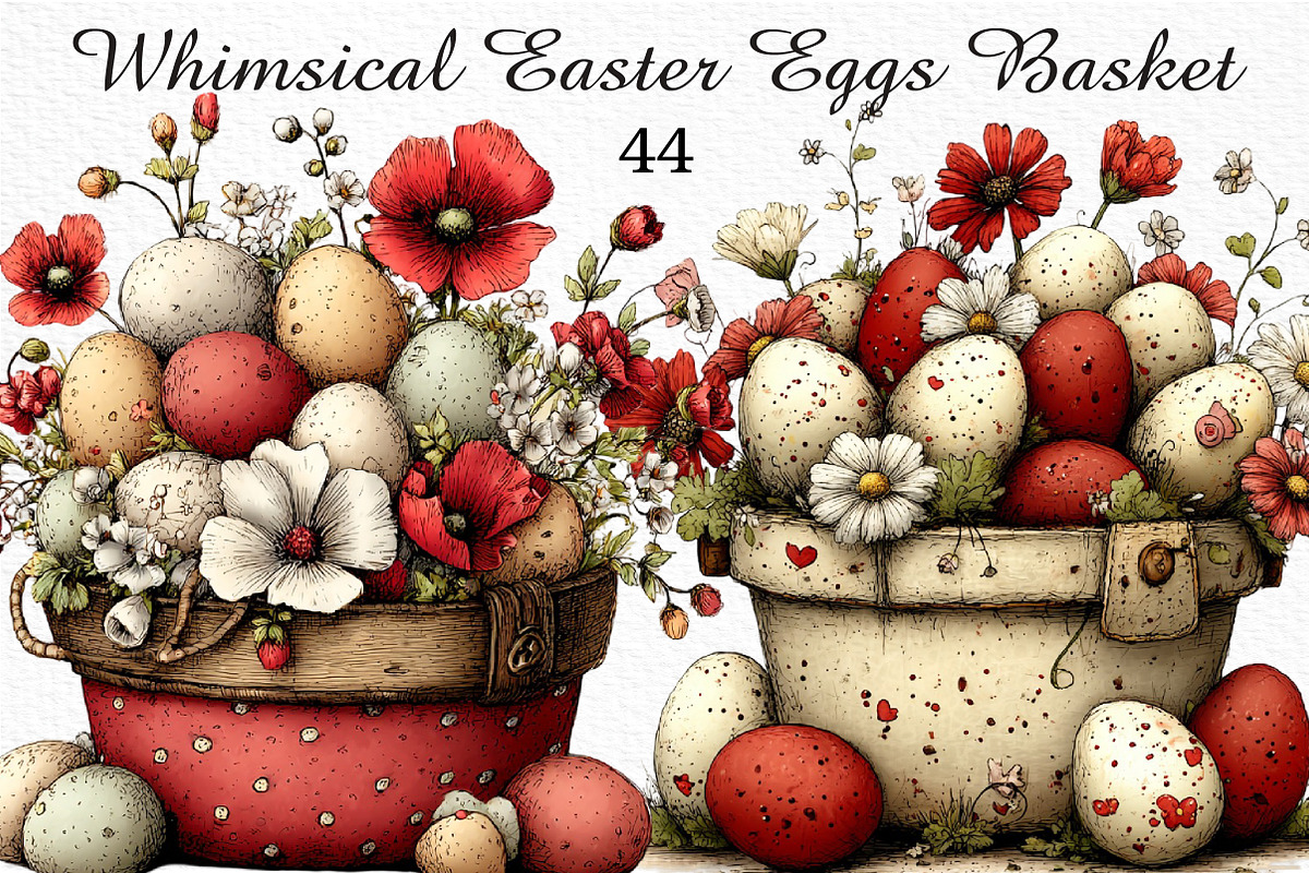 Whimsical Easter Eggs Basket Clipart, an Illustration by Craft Nest (Photo 1 of 11)