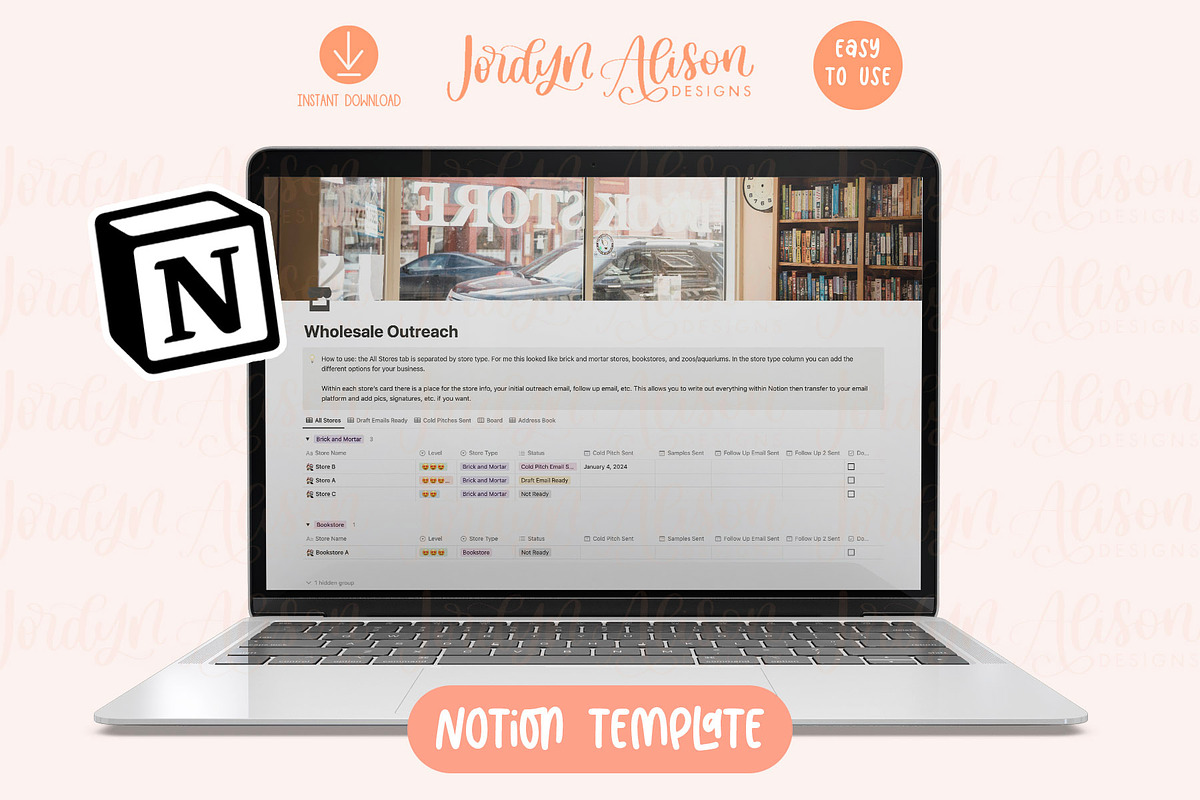 Wholesale Outreach Notion Template, a Design Template by Jordyn Alison Designs (Photo 1 of 3)