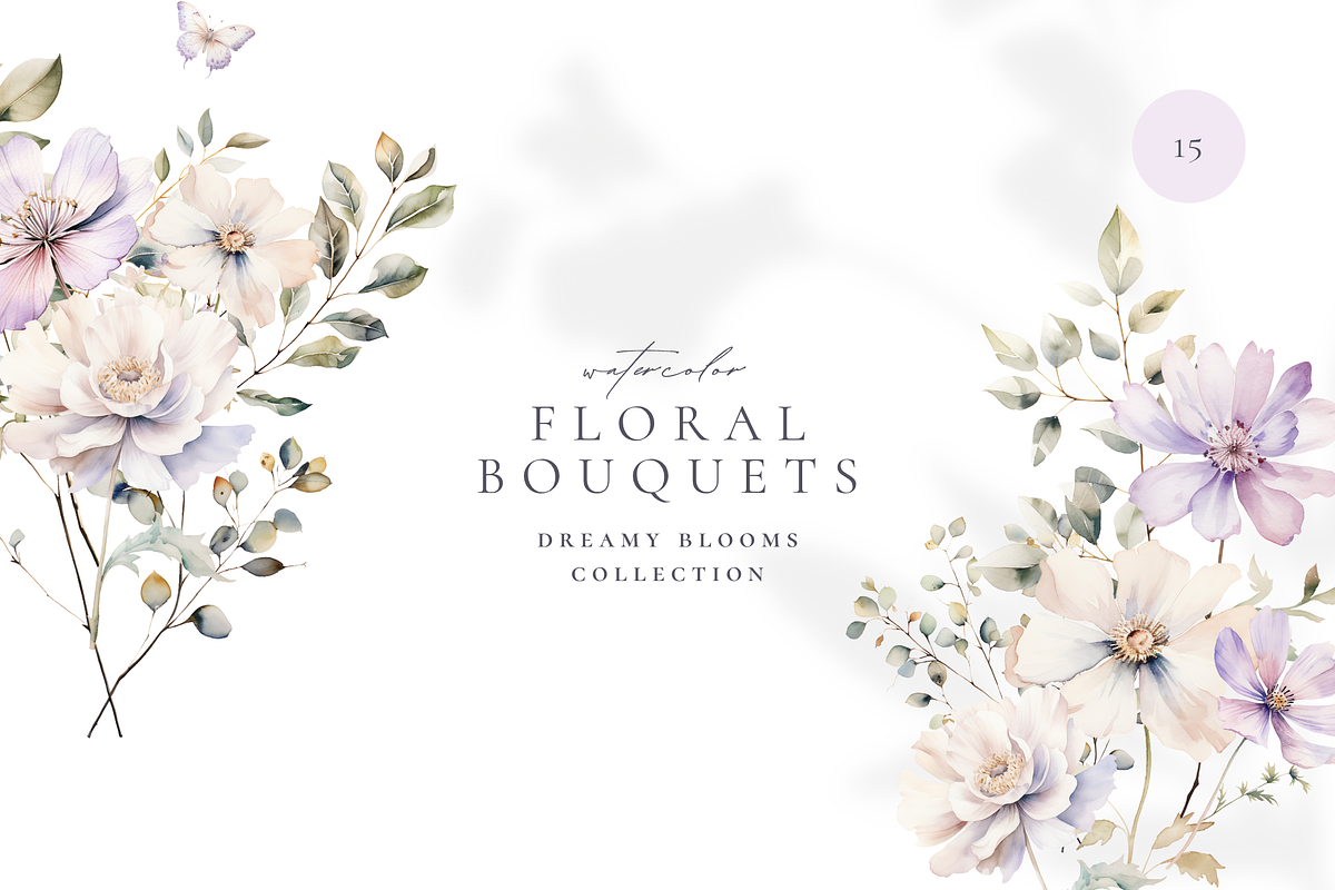 Dreamy Florals Watercolor Clipart, a Decorative Illustration by Altea Design Studio (Photo 3 of 19)