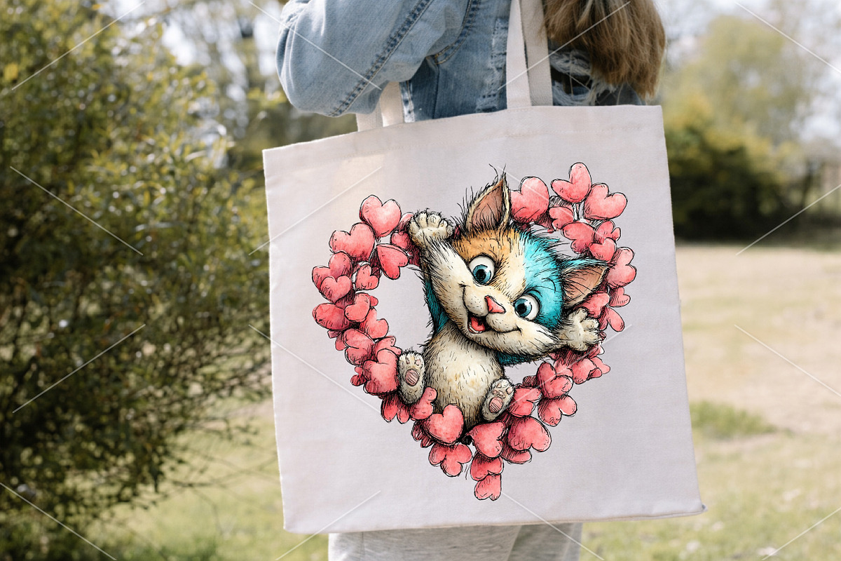 Quirky Cat Heart Valentine Clipart, an Illustration by Canvas Craft (Photo 5 of 7)