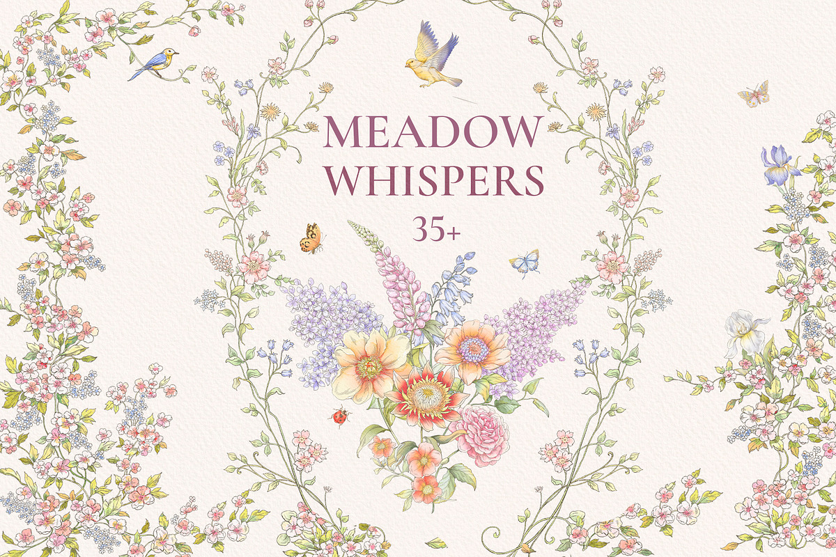 Meadow Whispers png watercolor frame, a Decorative Illustration by Ekaproeka (Photo 1 of 8)