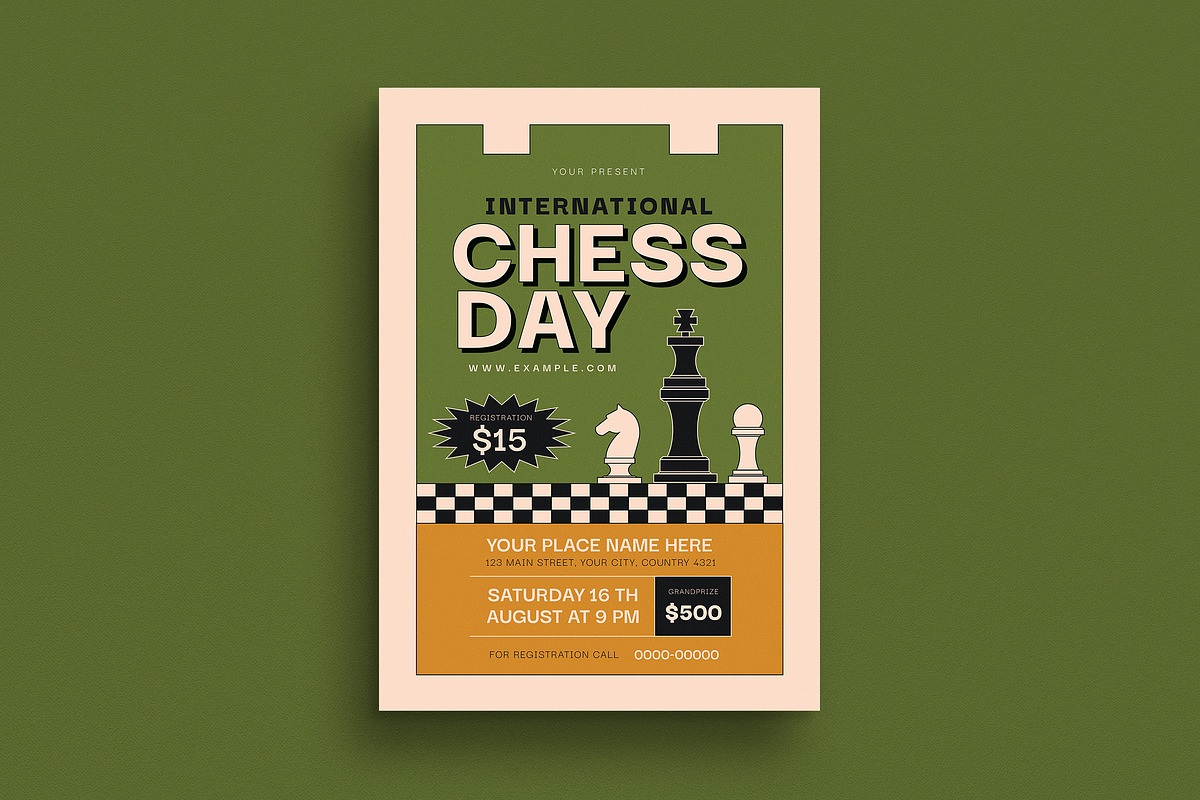 Retro International Chess Day Flyer, a Flyer Template by Guuver