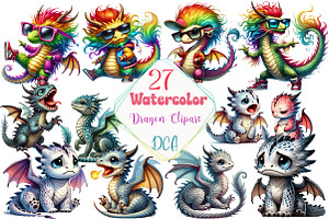 Watercolor Dragon Clipart, an Illustration by DreamCafeArt