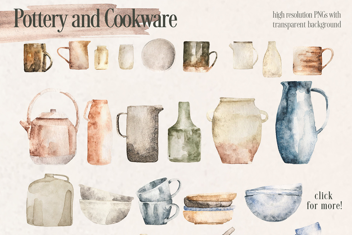 Cottage Kitchen Pottery & Dishes, a Food Illustration by plaidGecko (Photo 2 of 8)