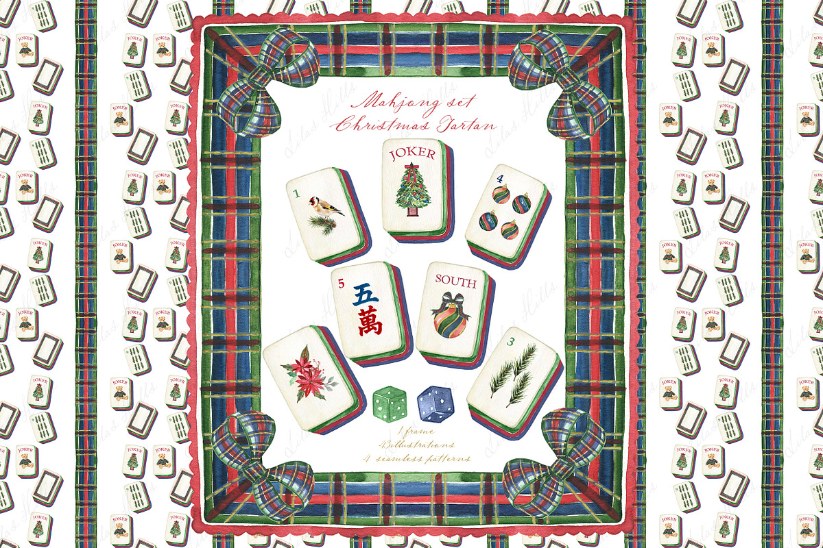Tartan Christmas Mahjong Tiles, a Decorative Illustration by LABFcreations (Photo 1 of 4)