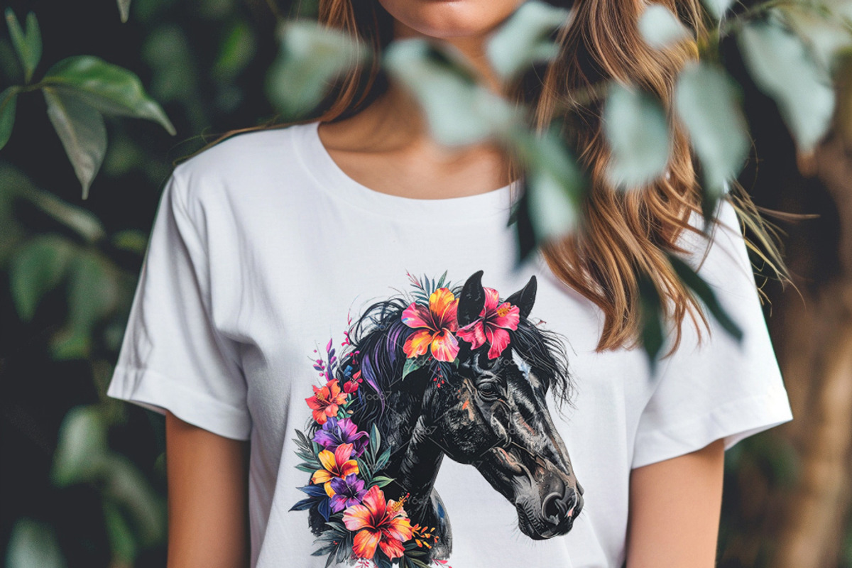 Black horse head with flowers, an Animal Illustration by yod67 (Photo 3 of 8)