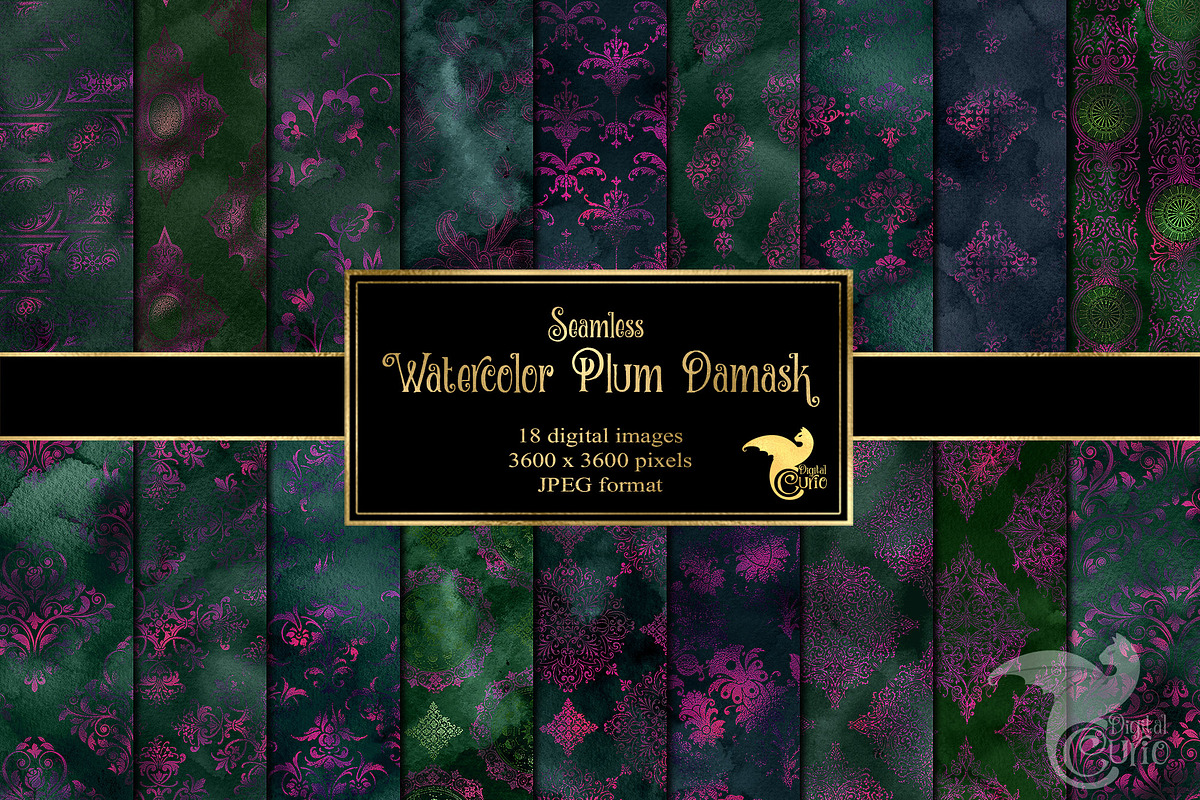 Watercolor Plum Damask Textures, a Texture Graphic by Digital Curio (Photo 1 of 7)