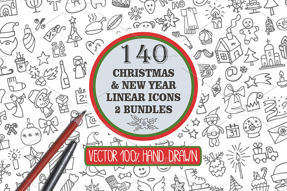 Christmasnew Year Doodle Icons.Line
