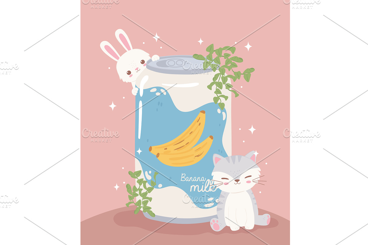 cute animals and soda, a Food Illustration by studiogstock