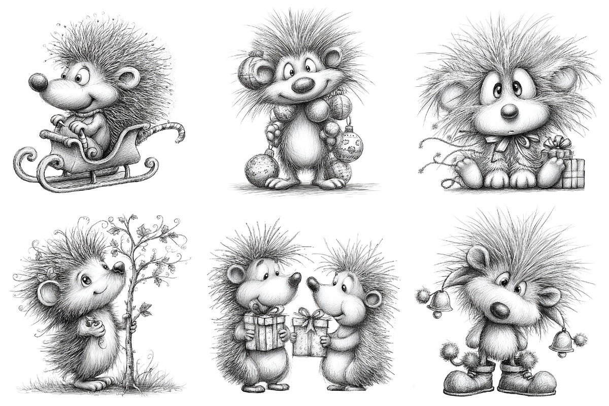 Funny Christmas Hedgehog Sketch Art, an Illustration by Libby Wishes (Photo 4 of 9)