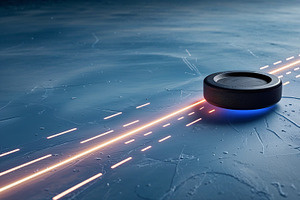 Circular black smart speaker puck, an Illustration by wavebreak