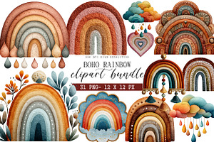 Watercolor Boho Rainbow Clipart, an Illustration by DreamArtGraphic
