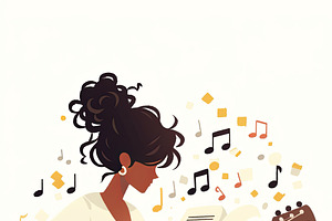 Woman Playing Guitar While Practicing Music at a Stand, an Illustration by AS photostudio