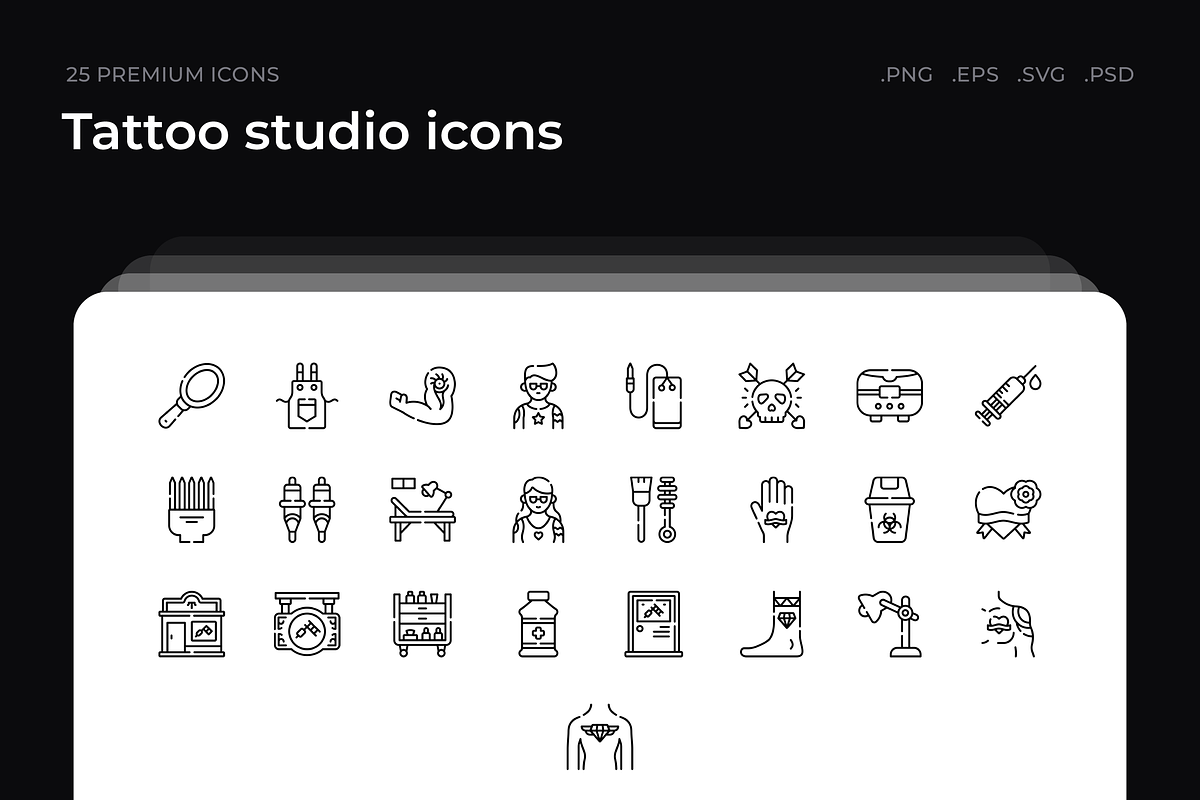 Tattoo studio icons, an Outline Icon by Guapoo
