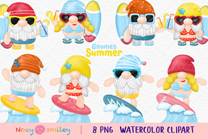 Watercolor Gnomes Surfboard Summer