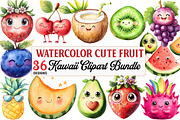 Cute Fruit Clipart,Kawaii Fruits png, an Illustration by Watercolor design (Thumbnail 1 of 5)