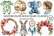 Watercolor Boho Baby Clipart Bundle, an Illustration by Craft Nest (Thumbnail 1 of 6)