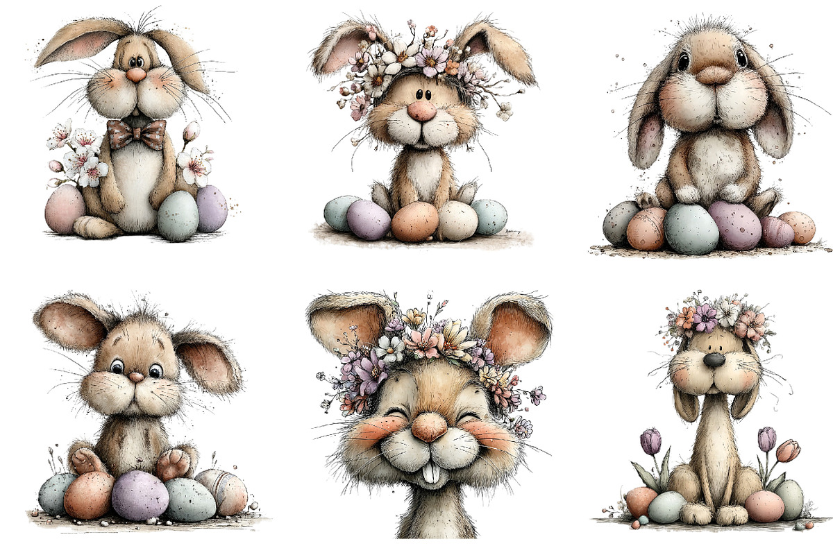 Whimsical Easter Rabbit Clipart, an Illustration by Dream Creation (Photo 5 of 7)
