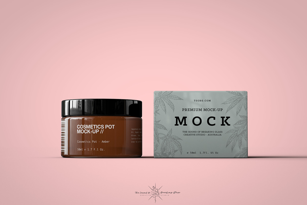 Amber Cosmetics Pot & Box Mock-Up, a Packaging Mockup by TSOBG (Photo 12 of 21)