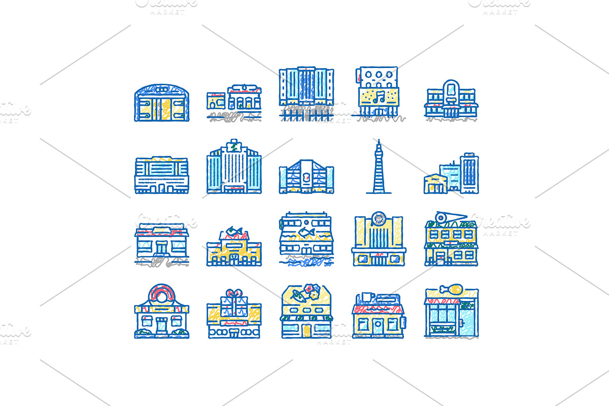 Building Restaurant And Store Icons, an Object Illustration by pikepicture