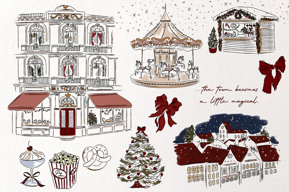 Midnight Town – Winter Line Art, a Seasonal Illustration by Mio Buono (Photo 11 of 18)