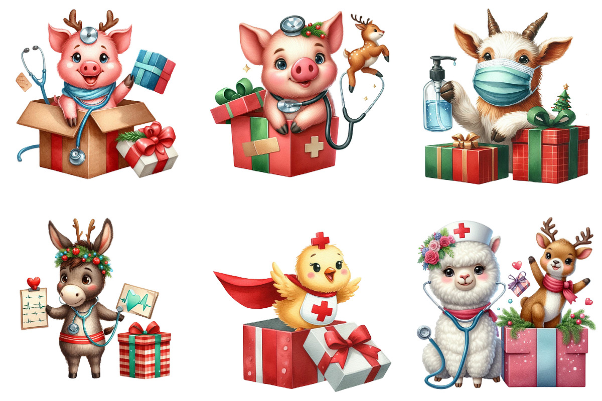 Cute Farm Animal for Nurse Clipart, an Illustration by DreamArtGraphic (Photo 4 of 4)